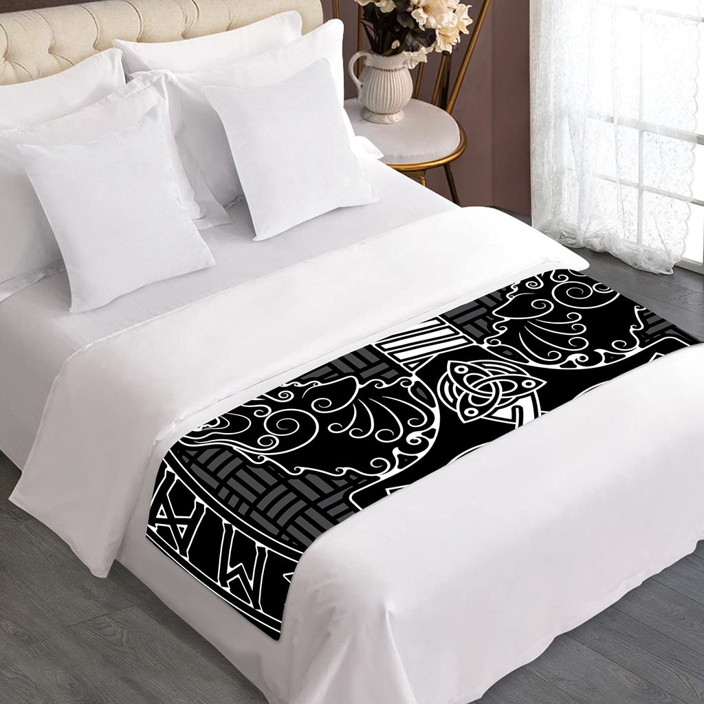 Mjolnir And Scandinavian Runes Print Bed Runner