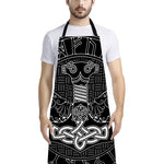 Mjolnir And Scandinavian Runes Print Bib Apron With Pocket
