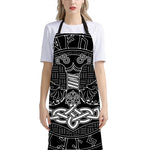 Mjolnir And Scandinavian Runes Print Bib Apron With Pocket