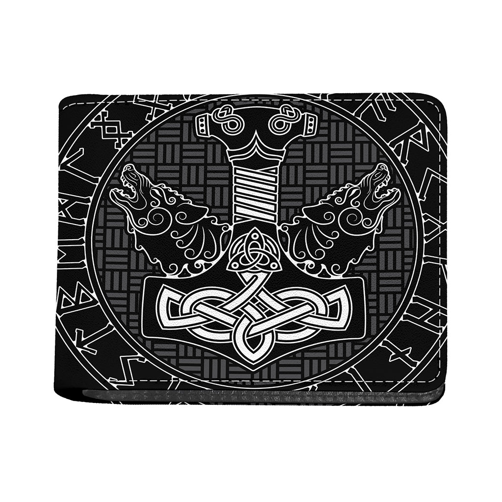 Mjolnir And Scandinavian Runes Print Bifold Wallet