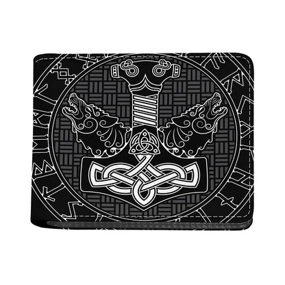 Mjolnir And Scandinavian Runes Print Bifold Wallet