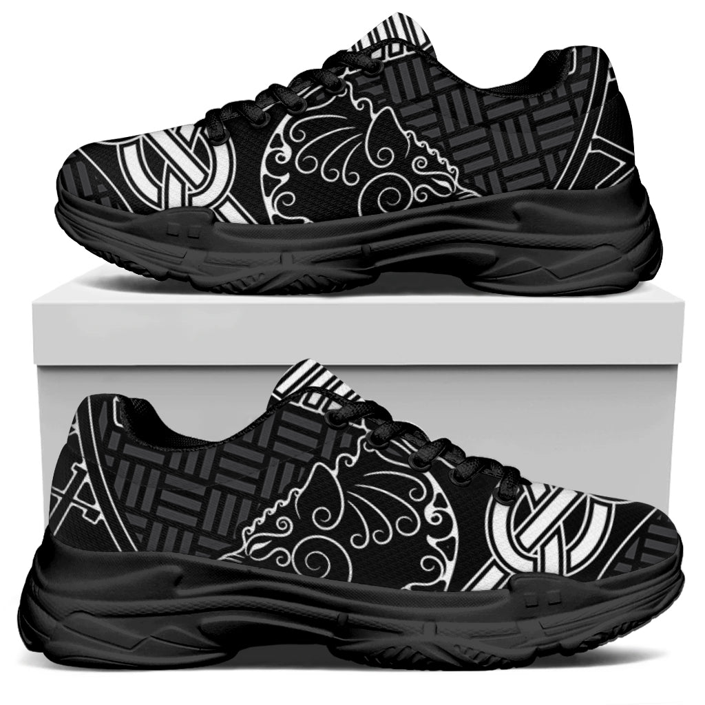 Mjolnir And Scandinavian Runes Print Black Chunky Shoes
