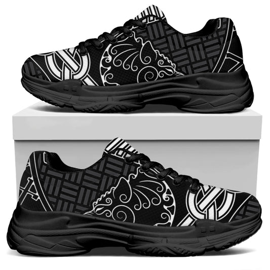 Mjolnir And Scandinavian Runes Print Black Chunky Shoes