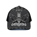 Mjolnir And Scandinavian Runes Print Black Mesh Trucker Cap