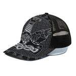 Mjolnir And Scandinavian Runes Print Black Mesh Trucker Cap