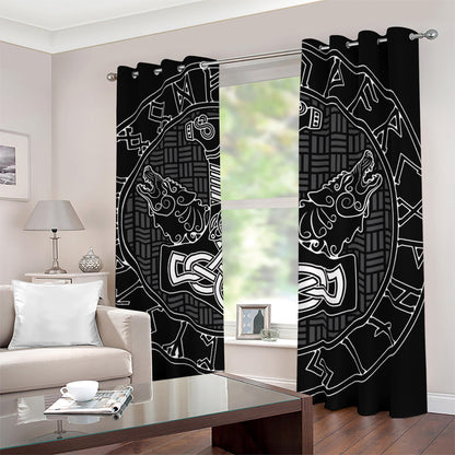 Mjolnir And Scandinavian Runes Print Blackout Grommet Curtains