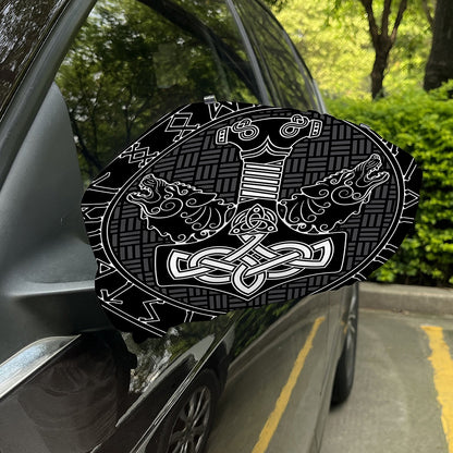 Mjolnir And Scandinavian Runes Print Car Side Mirror Covers
