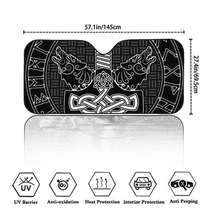 Mjolnir And Scandinavian Runes Print Car Windshield Sun Shade