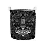 Mjolnir And Scandinavian Runes Print Collapsible Laundry Basket