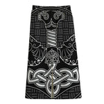 Mjolnir And Scandinavian Runes Print Cotton Front Slit Maxi Skirt