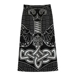 Mjolnir And Scandinavian Runes Print Cotton Front Slit Maxi Skirt