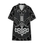 Mjolnir And Scandinavian Runes Print Cotton Hawaiian Shirt
