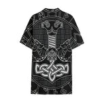Mjolnir And Scandinavian Runes Print Cotton Hawaiian Shirt