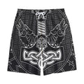 Mjolnir And Scandinavian Runes Print Cotton Shorts