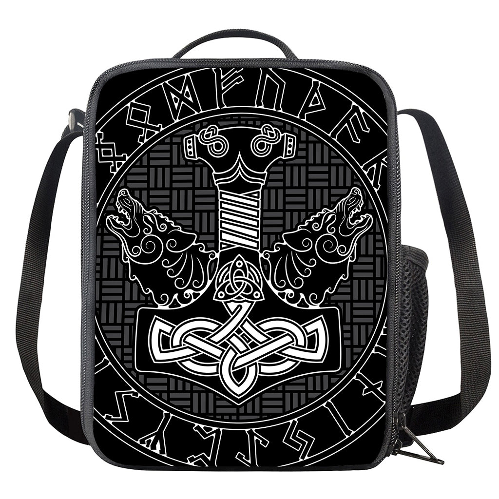 Mjolnir And Scandinavian Runes Print Crossbody Lunch Bag
