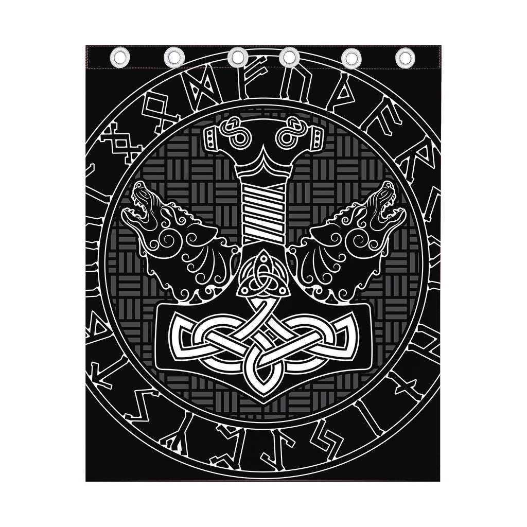 Mjolnir And Scandinavian Runes Print Curtain