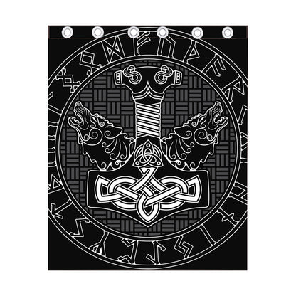 Mjolnir And Scandinavian Runes Print Curtain