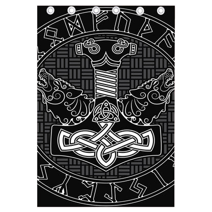 Mjolnir And Scandinavian Runes Print Curtain