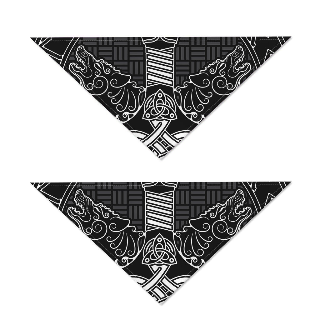 Mjolnir And Scandinavian Runes Print Dog Bandana