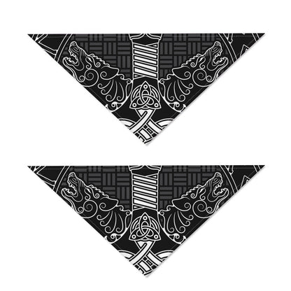 Mjolnir And Scandinavian Runes Print Dog Bandana