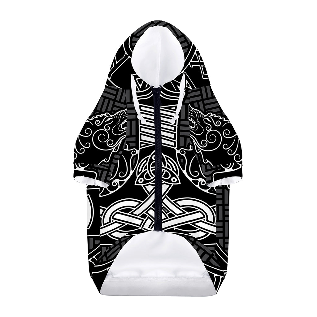 Mjolnir And Scandinavian Runes Print Dog Zip Up Hoodie
