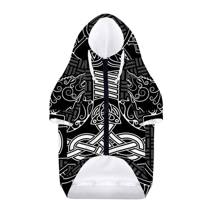 Mjolnir And Scandinavian Runes Print Dog Zip Up Hoodie