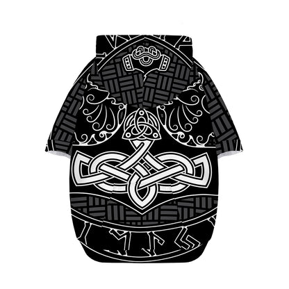 Mjolnir And Scandinavian Runes Print Dog Zip Up Hoodie