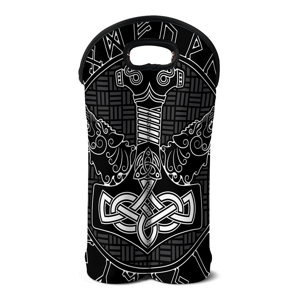 Mjolnir And Scandinavian Runes Print Double Neoprene Wine Tote