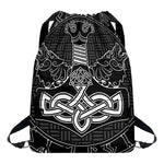 Mjolnir And Scandinavian Runes Print Drawstring Backpack