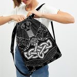Mjolnir And Scandinavian Runes Print Drawstring Backpack