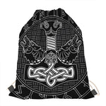 Mjolnir And Scandinavian Runes Print Drawstring Bag