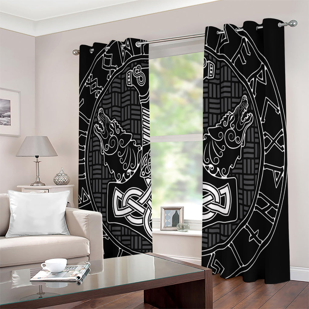 Mjolnir And Scandinavian Runes Print Extra Wide Grommet Curtains