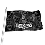 Mjolnir And Scandinavian Runes Print Flag