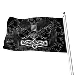 Mjolnir And Scandinavian Runes Print Flag