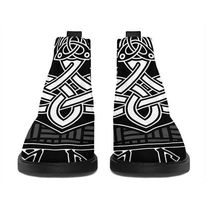 Mjolnir And Scandinavian Runes Print Flat Ankle Boots