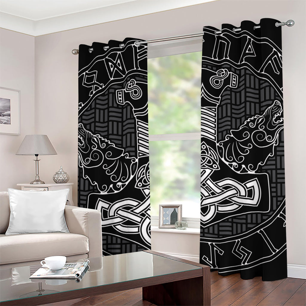 Mjolnir And Scandinavian Runes Print Grommet Curtains