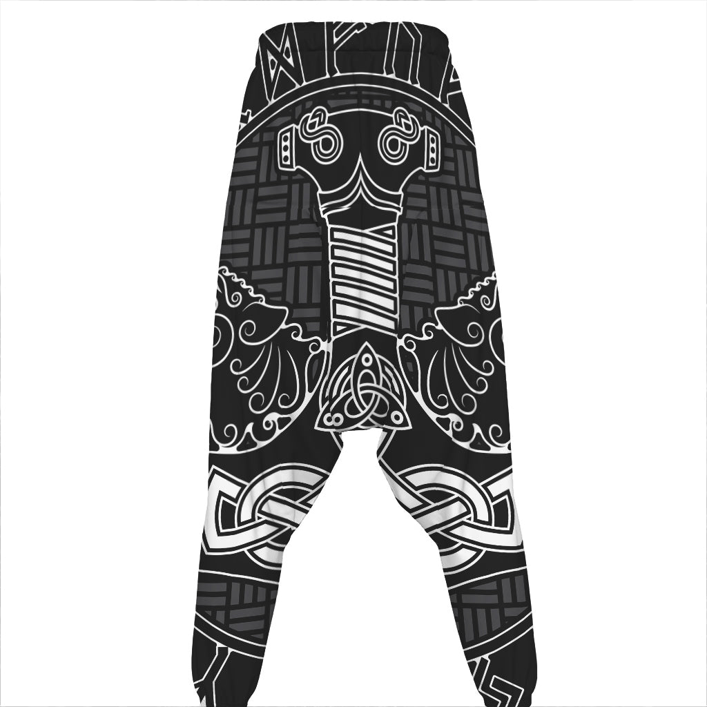 Mjolnir And Scandinavian Runes Print Hammer Pants