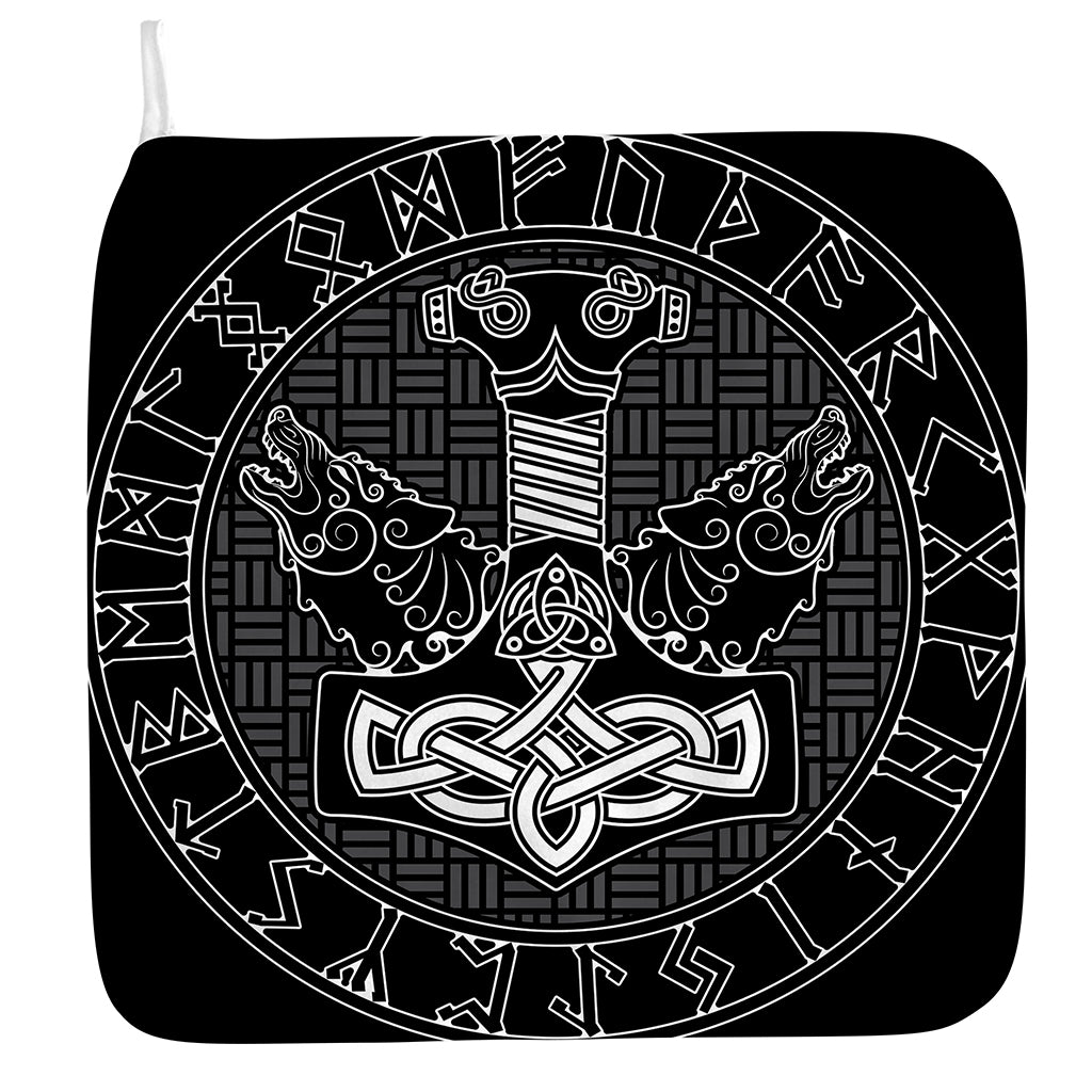 Mjolnir And Scandinavian Runes Print Hand Towel