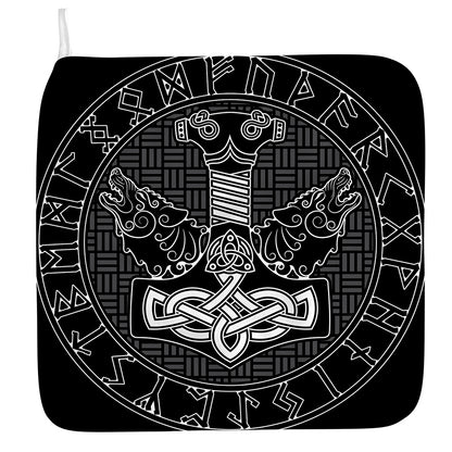 Mjolnir And Scandinavian Runes Print Hand Towel