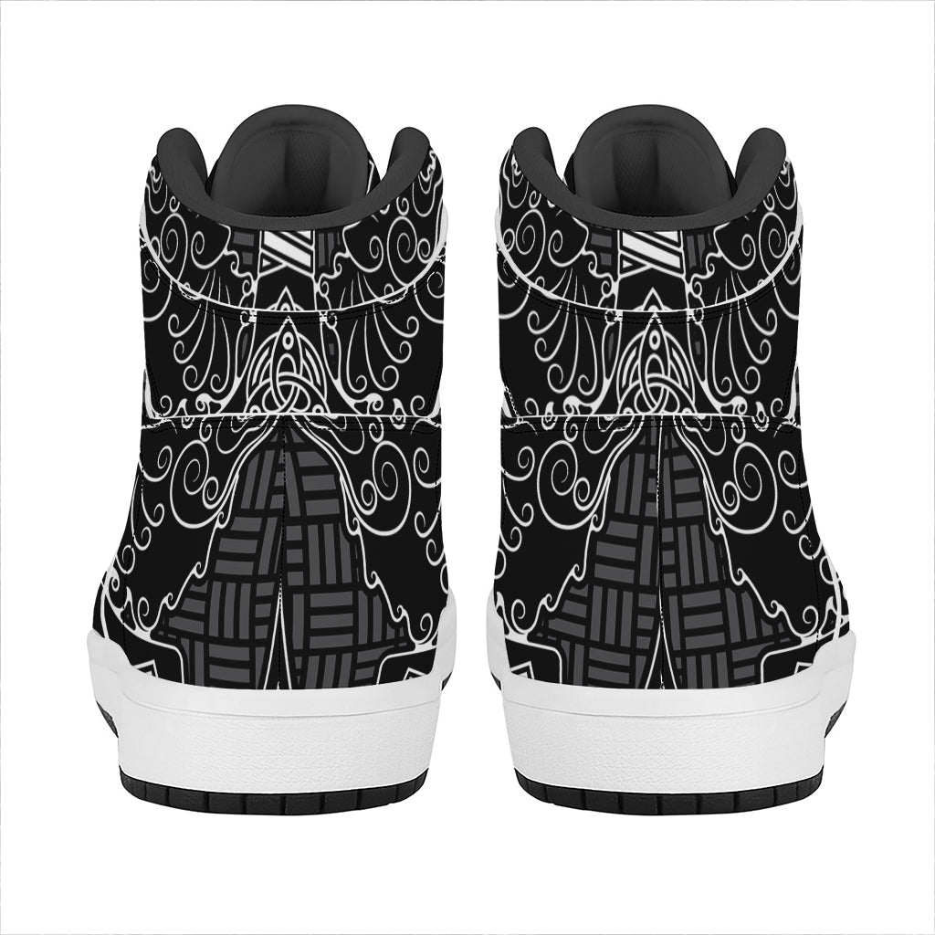 Mjolnir And Scandinavian Runes Print High Top Leather Sneakers