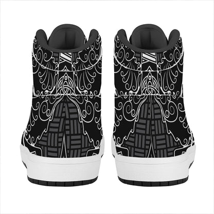 Mjolnir And Scandinavian Runes Print High Top Leather Sneakers