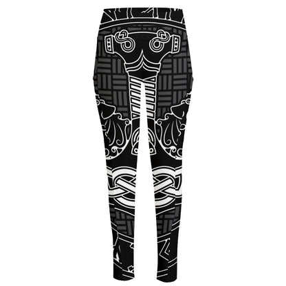 Mjolnir And Scandinavian Runes Print High-Waisted Pocket Leggings
