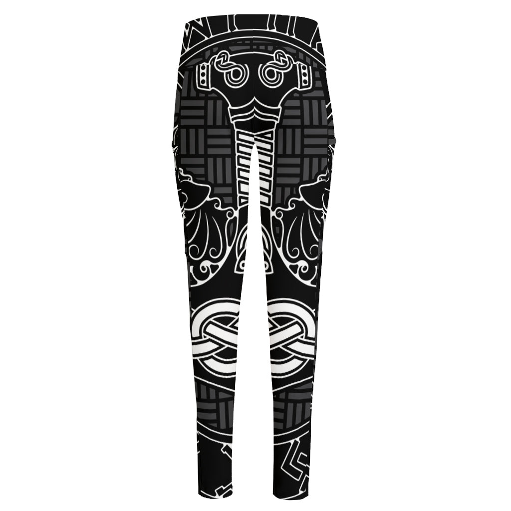 Mjolnir And Scandinavian Runes Print High-Waisted Pocket Leggings