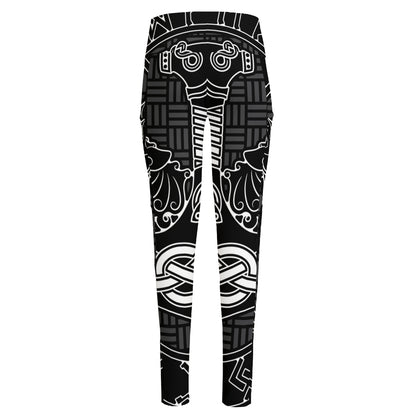 Mjolnir And Scandinavian Runes Print High-Waisted Pocket Leggings