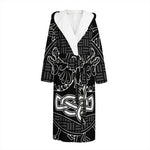 Mjolnir And Scandinavian Runes Print Hooded Bathrobe