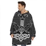 Mjolnir And Scandinavian Runes Print Hoodie Blanket