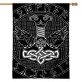 Mjolnir And Scandinavian Runes Print House Flag