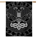 Mjolnir And Scandinavian Runes Print House Flag