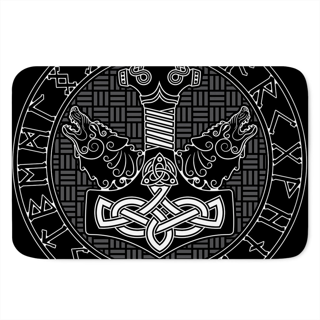 Mjolnir And Scandinavian Runes Print Indoor Door Mat