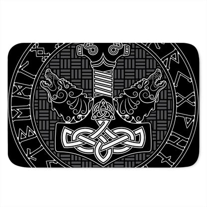 Mjolnir And Scandinavian Runes Print Indoor Door Mat